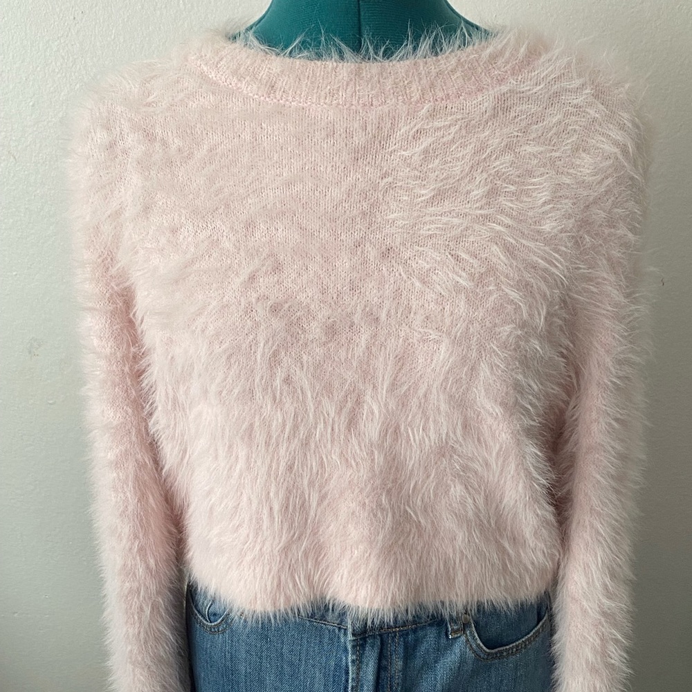 Kendall & Kylie Ultra Soft and Cozy High Crewneck Pale Pink Eyelash Sweater - Picture 10 of 10